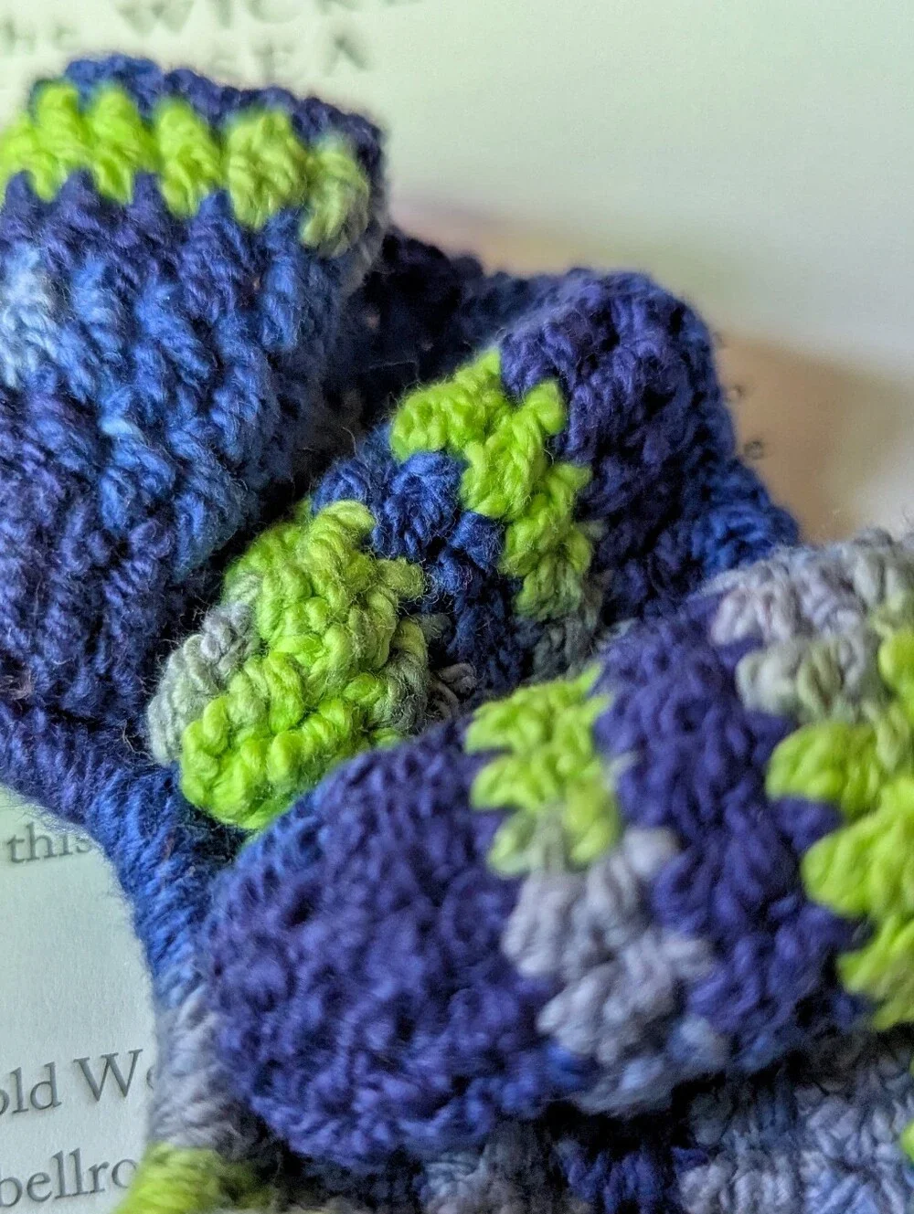 ALIEN 👽 handmade crochet cotton electric blue and neon green hair tie scrunchie